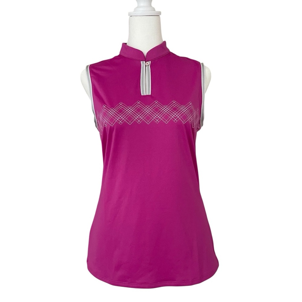 ADIDAS GOLF ClimaCool Mandarin Collar Sleeveless Raspberry White Top Women’s S